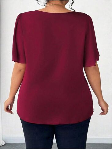 Floerns Women's Plus Size Elegant Short Sleeve Blouse Tops Asymmetrical Neck Dressy Casual Shirts in Saudi Arabia