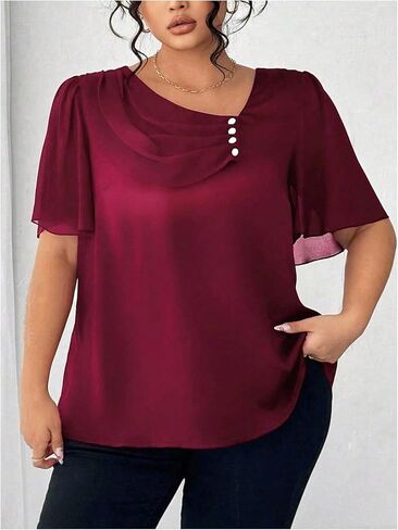 Floerns Women's Plus Size Elegant Short Sleeve Blouse Tops Asymmetrical Neck Dressy Casual Shirts in Saudi Arabia
