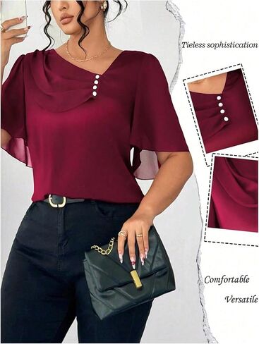 Floerns Women's Plus Size Elegant Short Sleeve Blouse Tops Asymmetrical Neck Dressy Casual Shirts in Saudi Arabia