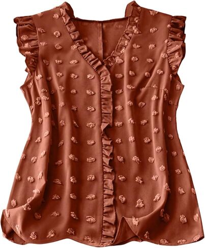 SOLY HUX Women's Plus Size Blouse Swiss Dots V Neck Ruffle Sleeveless Vacation Casual Summer Tops in Saudi Arabia