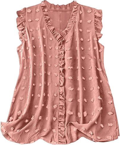 SOLY HUX Women's Plus Size Blouse Swiss Dots V Neck Ruffle Sleeveless Vacation Casual Summer Tops in Saudi Arabia