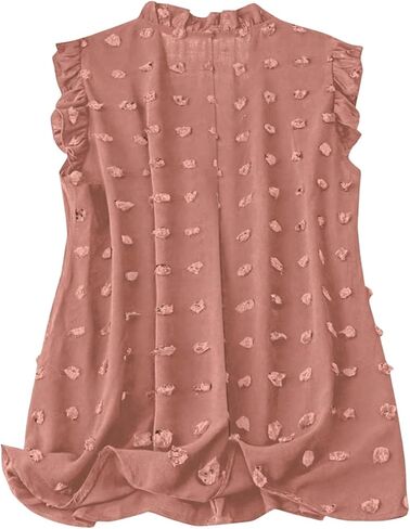 SOLY HUX Women's Plus Size Blouse Swiss Dots V Neck Ruffle Sleeveless Vacation Casual Summer Tops in Saudi Arabia