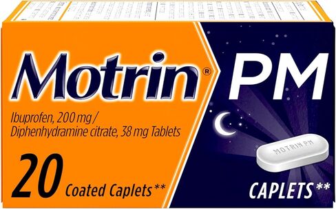 Motrin PM Pain Relief Caplets with 200 mg Ibuprofen & 38 mg Diphenhydramine Sleep Aid, Nighttime Pain Reliever for Minor Aches & Pains Helps You Fall Asleep & Stay Asleep, 20 ct in Saudi Arabia