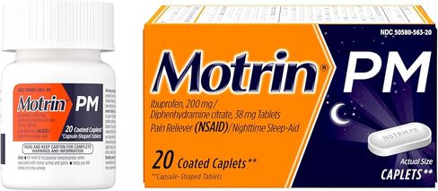 Motrin PM Pain Relief Caplets with 200 mg Ibuprofen & 38 mg Diphenhydramine Sleep Aid, Nighttime Pain Reliever for Minor Aches & Pains Helps You Fall Asleep & Stay Asleep, 20 ct in Saudi Arabia