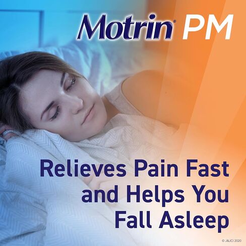 Motrin PM Pain Relief Caplets with 200 mg Ibuprofen & 38 mg Diphenhydramine Sleep Aid, Nighttime Pain Reliever for Minor Aches & Pains Helps You Fall Asleep & Stay Asleep, 20 ct in Saudi Arabia
