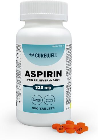 CUREWELL Enteric Coated Aspirin Tablets 325mg (500 Count) NSAID Pain Reliever & Fever Reducer Coated Aspirin for Adults - Regular Strength for Headache Arthritis Menstrual & Muscle Pain in Saudi Arabia