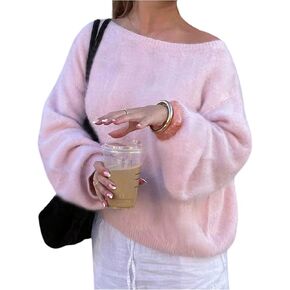 SHENHE Women's Fuzzy Knit Sweater Off Shoulder Oversized Dressy Casual Fall Cozy Sweater in Saudi Arabia