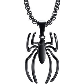 Hisatan Spider-Man Necklace for Men & Women - Stainless Steel Spider Pendant Chain, Silver/gold plated/Black Necklace Jewelry Accessories Cool Gifts for Spiderman Fans, 24 Inches Box Chain in Saudi Arabia
