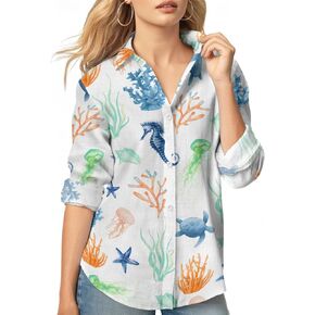 HUNTFAMI Button Down Shirts for Women Dressy Floral Printed Long Sleeve Blouse Business Casual Work Tops in Saudi Arabia