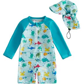 Nyapruwe Baby/Toddler Boys One Piece Swimsuit Summer Long Sleeve Zipper Bathing Suit Infant Beach Rash Guard Swimwear in Kuwait