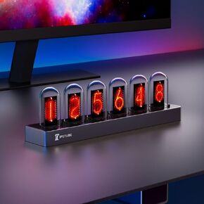 Nixie Tube Clock, Neon Glow Tube Clock, Father's Day Gift, Digital Photo Upload, Mobile App Control, Display for Time, Weather, Temperature, Dynamic RGB Lighting, Durable Aluminum Alloy Base in Saudi Arabia