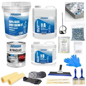 Garage Epoxy Floor Kit – Industrial Grade, 2 Part Epoxy Coating for Concrete for Garages, Basements, Workshops, Retail & Automotive Spaces -14 pcs, Covers 600 Sq Ft, Medium Gray in Saudi Arabia