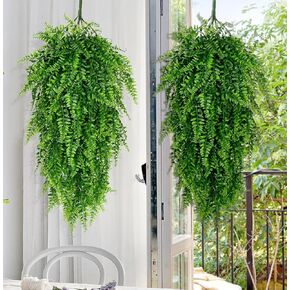 2Pcs 75cm Fake Hanging Plants Artificial Ferns for Outdoors，Fake Ferns UV Resistant Plastic Fake Plants for Indoor Wall Porch Wedding Party Holiday Decor in Kuwait
