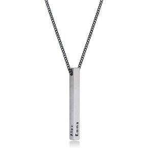 Sett&Co - Personalized 3D Vertical Bar Necklace With Custom Inscriptions in Sterling Silver 0.925, 18K Gold Plating - Panzer Chain - Custom Engraved Jewelry For Him, Men - Dainty Gift For Father's Day, Valentine's Day, Christmas in Saudi Arabia