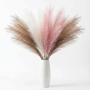 Cong He Pampas Grass Decor 30pcs 21.7 Inch, Faux Pampas Grass White Pink Brown Artificial Dried Flowers Fluffy No Shedding for Boho Wedding Home Bedroom Vase Filler in Saudi Arabia