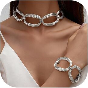 مجموعة قلادة وسوار مكتنزة من JAVARNV سلسلة قلادة ساحرة سميكة من الذهب والفضة مجوهرات أنيقة إكسسوارات كوبية فاسق هدية للنساء والرجال in Kuwait