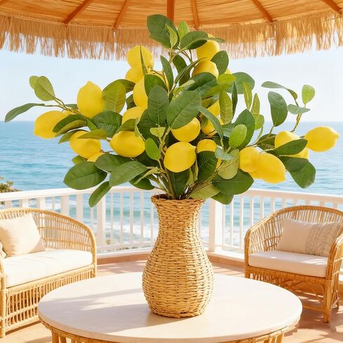 Cllenarun 4pcs 23.6-inch Artificial Lemon Branches, Lemon Stems Fake Lemons & Fake Limes for Lemon Party Decorations, Kitchen, Spring Summer Decor in Saudi Arabia