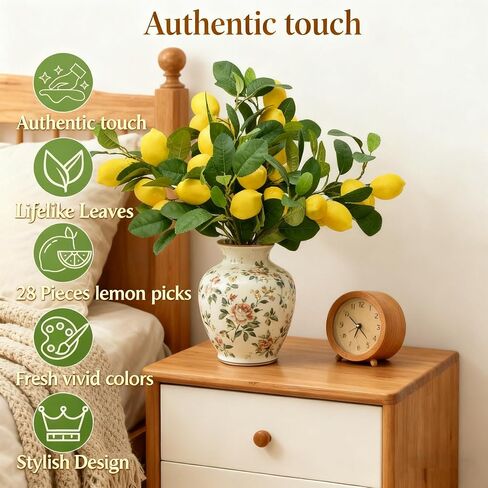 Cllenarun 4pcs 23.6-inch Artificial Lemon Branches, Lemon Stems Fake Lemons & Fake Limes for Lemon Party Decorations, Kitchen, Spring Summer Decor in Saudi Arabia