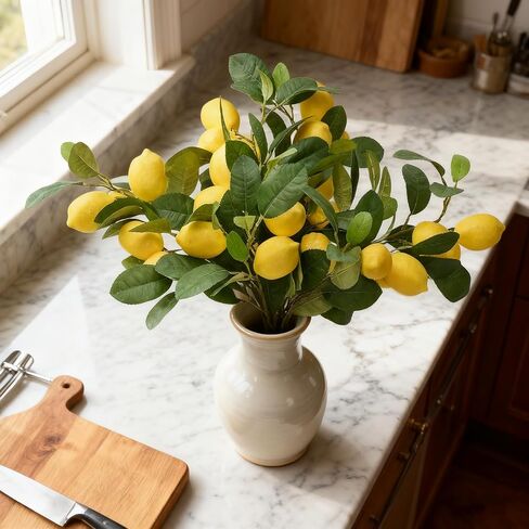 Cllenarun 4pcs 23.6-inch Artificial Lemon Branches, Lemon Stems Fake Lemons & Fake Limes for Lemon Party Decorations, Kitchen, Spring Summer Decor in Saudi Arabia