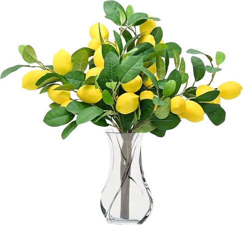 Cllenarun 4pcs 23.6-inch Artificial Lemon Branches, Lemon Stems Fake Lemons & Fake Limes for Lemon Party Decorations, Kitchen, Spring Summer Decor in Saudi Arabia