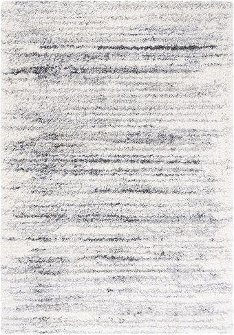 سجادة منطقة SAFAVIEH Fontana Shag Collection - 6'7" x 9'، عاجي ورمادي، تصميم حديث، لا يتساقط ويسهل العناية به، سمك 2 بوصة مثالي للمناطق ذات حركة المرور العالية في غرفة المعيشة وغرفة النوم (FNT850A) in Kuwait
