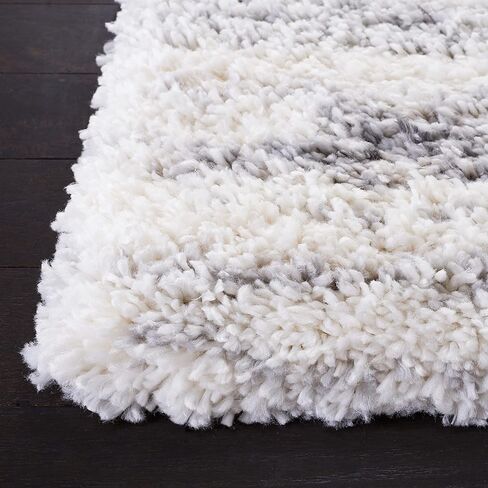 سجادة منطقة SAFAVIEH Fontana Shag Collection - 6'7" x 9'، عاجي ورمادي، تصميم حديث، لا يتساقط ويسهل العناية به، سمك 2 بوصة مثالي للمناطق ذات حركة المرور العالية في غرفة المعيشة وغرفة النوم (FNT850A) in Kuwait
