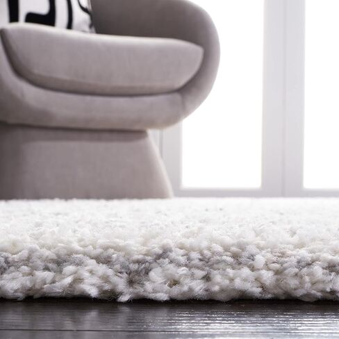 سجادة منطقة SAFAVIEH Fontana Shag Collection - 6'7" x 9'، عاجي ورمادي، تصميم حديث، لا يتساقط ويسهل العناية به، سمك 2 بوصة مثالي للمناطق ذات حركة المرور العالية في غرفة المعيشة وغرفة النوم (FNT850A) in Kuwait