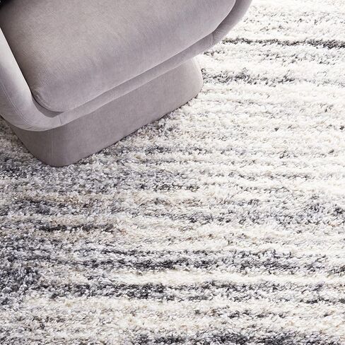 سجادة منطقة SAFAVIEH Fontana Shag Collection - 6'7" x 9'، عاجي ورمادي، تصميم حديث، لا يتساقط ويسهل العناية به، سمك 2 بوصة مثالي للمناطق ذات حركة المرور العالية في غرفة المعيشة وغرفة النوم (FNT850A) in Kuwait