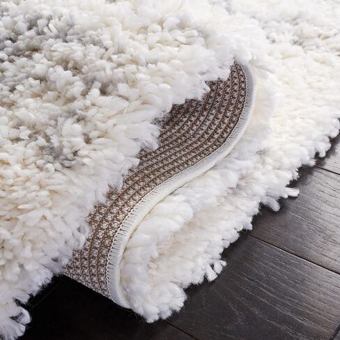 سجادة منطقة SAFAVIEH Fontana Shag Collection - 6'7" x 9'، عاجي ورمادي، تصميم حديث، لا يتساقط ويسهل العناية به، سمك 2 بوصة مثالي للمناطق ذات حركة المرور العالية في غرفة المعيشة وغرفة النوم (FNT850A) in Kuwait