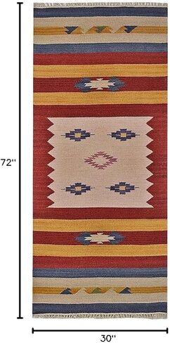 Hand Woven Flat Weave Kilim Wool ECO-Friendly Area Rugs - 2'6''x6', Runner Shape, Multicolor Color, Contemporary Modern Design, Low Pile Handmade Rugs for Living Room (D00124) in Saudi Arabia