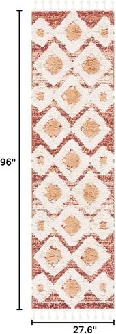 سجادة SAFAVIEH مجموعة شرابة مغربية Shag - 2'3" x 8'، الصدأ والعاج، تصميم بوهو، لا يتساقط ويسهل العناية به، سمك 2 بوصة مثالي للمناطق ذات حركة المرور العالية في غرفة المعيشة وغرفة النوم (MTS664P) in Kuwait