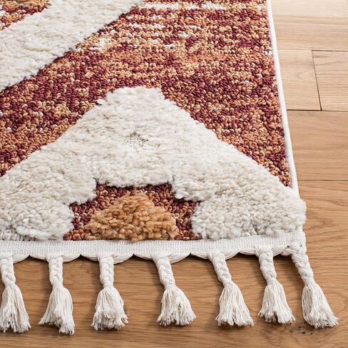 سجادة SAFAVIEH مجموعة شرابة مغربية Shag - 2'3" x 8'، الصدأ والعاج، تصميم بوهو، لا يتساقط ويسهل العناية به، سمك 2 بوصة مثالي للمناطق ذات حركة المرور العالية في غرفة المعيشة وغرفة النوم (MTS664P) in Kuwait