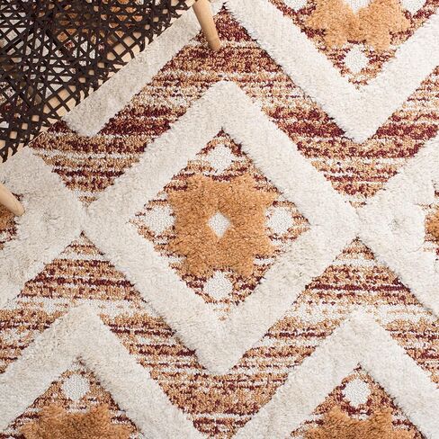 سجادة SAFAVIEH مجموعة شرابة مغربية Shag - 2'3" x 8'، الصدأ والعاج، تصميم بوهو، لا يتساقط ويسهل العناية به، سمك 2 بوصة مثالي للمناطق ذات حركة المرور العالية في غرفة المعيشة وغرفة النوم (MTS664P) in Kuwait