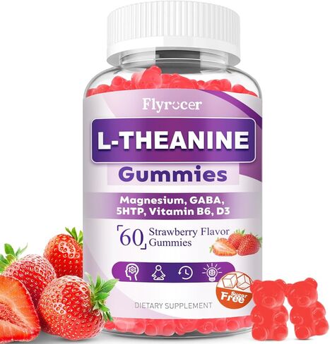 Sugar Free L-Theanine Gummies, L Theanine Supplement for Adults & Kids, L'Theanine 400MG with Ashwagandha, Magnesium, 5HTP & GABA - Support Calm, Relax, zzZ, Focus, Vegan Strawberry Flavor, 60 Count in Saudi Arabia