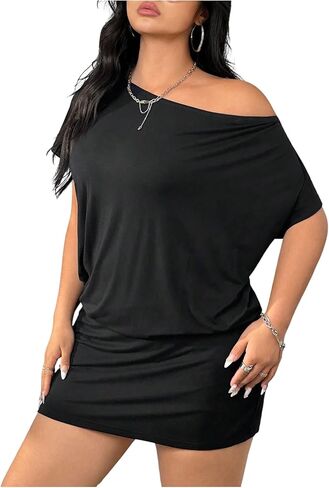 SOLY HUX Women's Plus Size Off The Shoulder Short Sleeve Tshirt Dress Summer Bodycon Party Mini Dresses in Saudi Arabia