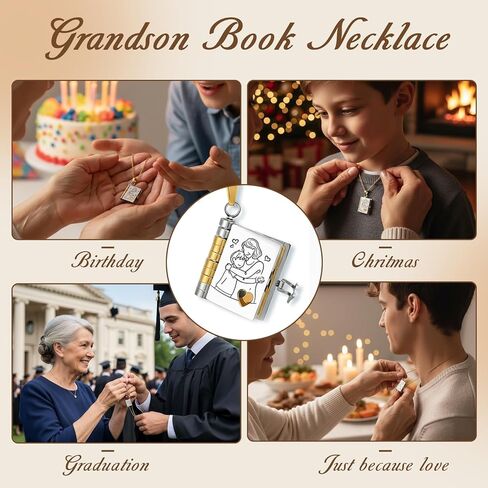 قلادة كتاب حفيد Aiuulu Treasured، مدلاة كتاب الفصل قابلة للتعديل لقلادة الابن الكبير من الجدة (الذهب الفضي) in Kuwait
