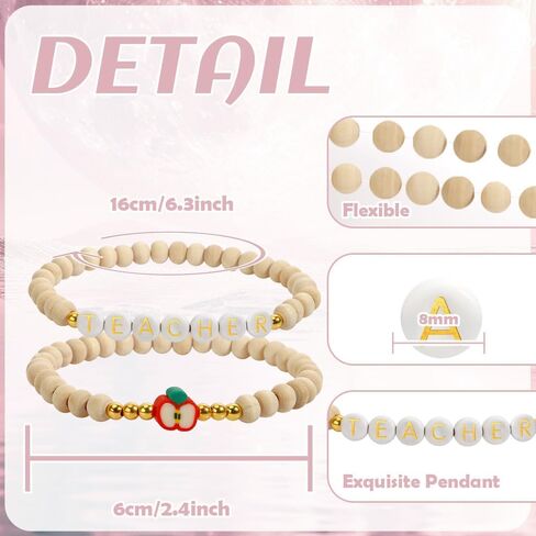 nuozodki Teacher Gifts for Women,Beaded Bracelets,Teacher Graduation End of Year Appreciation Retirement Personalized Farewell Christmas Valentines Day Thank You Birthday Gifts for Teachers in Saudi Arabia