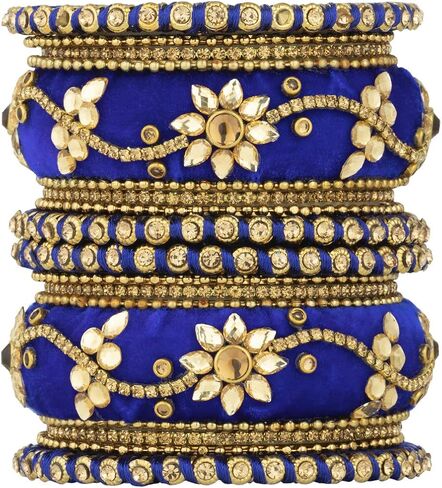 Aheli Indian Wedding Wear Beautiful Handmade Faux Stone Studded Velvet Bangle Set Chuda Bollywood Ethnic Fashion Jewelry Gift for Women Blue in Saudi Arabia