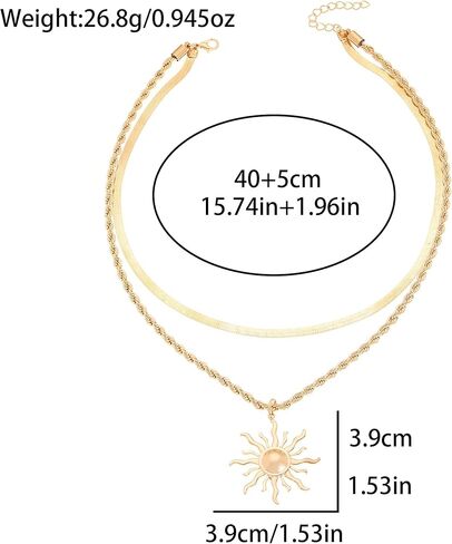 Sun Necklace for Women 14K Gold Silver Plated Layered Charm Necklace Double Chain Charm Pendant Necklaces Trendy Daily Wear Statement Jewelry Gift in Saudi Arabia