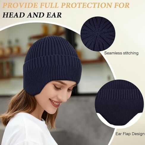 NAHOSY Beanie Hat with Earflap for Men Women, Soft Warm Knit Skull Caps Unisex Fashion Outdoor Winter Hats in Saudi Arabia