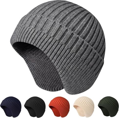NAHOSY Beanie Hat with Earflap for Men Women, Soft Warm Knit Skull Caps Unisex Fashion Outdoor Winter Hats in Saudi Arabia