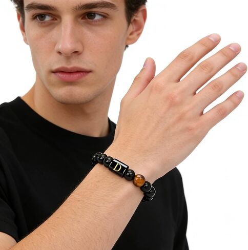 Stylish Capital Letter Tiger Eye Stone Elastic Bracelet –Gift for Husband, Boyfriend on Birthday, Valentine's Day, Father's Day in Saudi Arabia