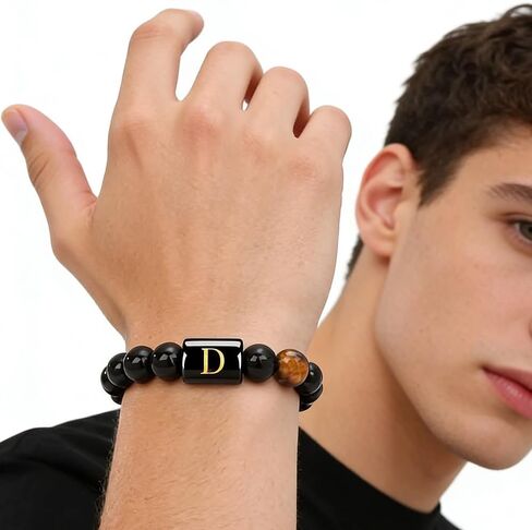 Stylish Capital Letter Tiger Eye Stone Elastic Bracelet –Gift for Husband, Boyfriend on Birthday, Valentine's Day, Father's Day in Saudi Arabia