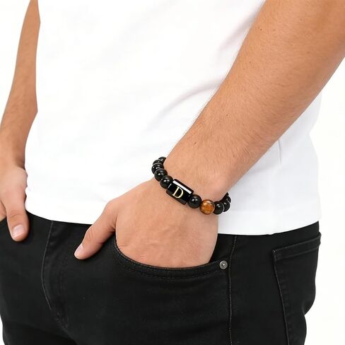 Stylish Capital Letter Tiger Eye Stone Elastic Bracelet –Gift for Husband, Boyfriend on Birthday, Valentine's Day, Father's Day in Saudi Arabia