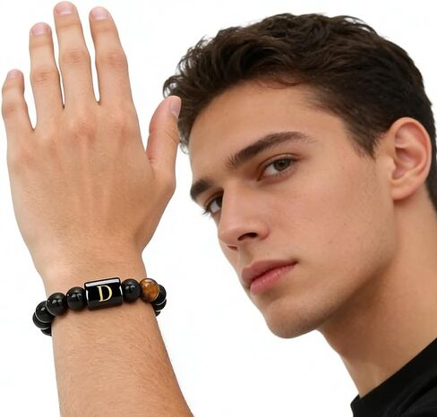 Stylish Capital Letter Tiger Eye Stone Elastic Bracelet –Gift for Husband, Boyfriend on Birthday, Valentine's Day, Father's Day in Saudi Arabia