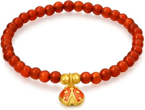 CHOW SANG SANG 999 24K Gold MINTYGREEN Dainty Beetle Red Agate Bracelet for Women Size 14cm 94676B in Saudi Arabia