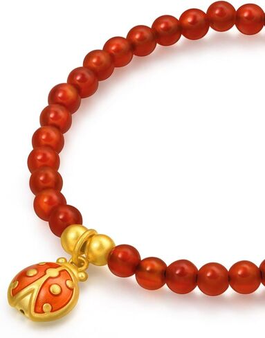 CHOW SANG SANG 999 24K Gold MINTYGREEN Dainty Beetle Red Agate Bracelet for Women Size 14cm 94676B in Saudi Arabia
