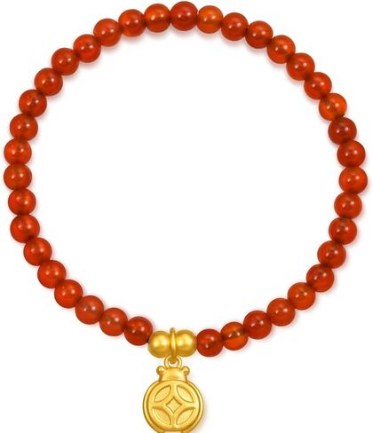 CHOW SANG SANG 999 24K Gold MINTYGREEN Dainty Beetle Red Agate Bracelet for Women Size 14cm 94676B in Saudi Arabia