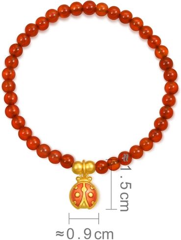 CHOW SANG SANG 999 24K Gold MINTYGREEN Dainty Beetle Red Agate Bracelet for Women Size 14cm 94676B in Saudi Arabia