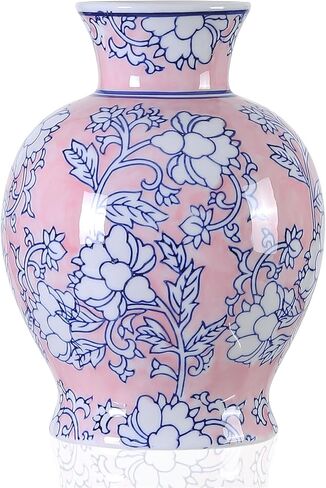 YJSQOEOE Vintage Chinoiserie Floral Ceramic Vase, Large Rustic Pottery Vases for Living Room, Entryway, Dining Table Centerpiece, Farmhouse Home Décor, Floor or Tabletop Flower Vase, (Red) in Saudi Arabia